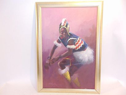 Ecole africaine "Tribal Dancer", [20]05, oil on canvas, signed and dated lower left,...
