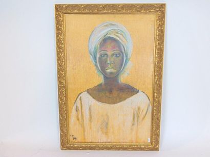 Ecole africaine "Jeune Africaine", 1981, oil on canvas, monogrammed [BE] and dated...