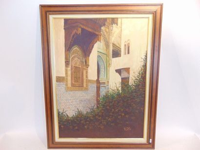 ROUAHI "Courtyard in a medina", [19]97, oil on canvas, signed and dated lower right,...