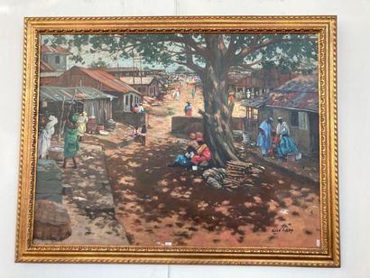 OLAKU Abiodun (1958-) "Rue animée (Nigeria)", [19]94, huile sur toile, signée et...