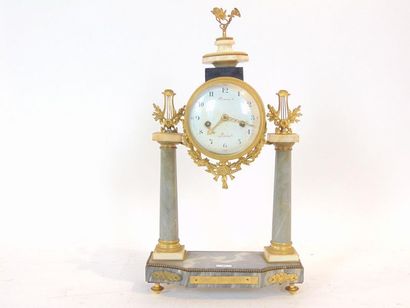 null Louis XVI style portal clock with lyres, 19th century, marble, ormolu ornaments,...