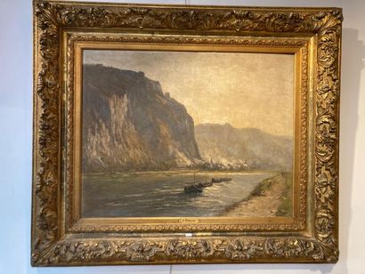 FRANÇOIS Joseph (1851-1940) "Bord de Meuse", début XXe, huile sur toile, signée en...