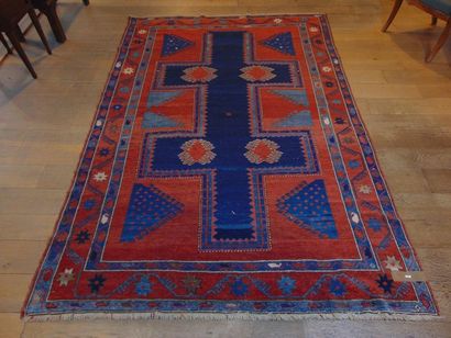 null Caucasian carpet in the Kazak style with a cruciform pattern on a brick field,...