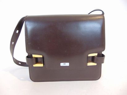 DELVAUX - BRUXELLES Chocolate leather handbag, with mirror and cover, l. 24 cm [wear...