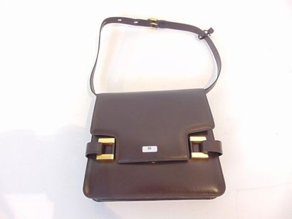DELVAUX - BRUXELLES Chocolate leather handbag, with mirror and cover, l. 24 cm [wear...
