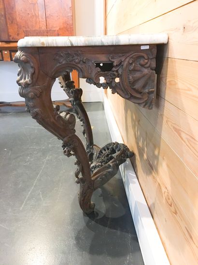 null Louis XV style console table, 19th century, richly carved and patinated oak,...