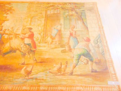 ECOLE FRANCAISE "Cour de ferme animée", late 19th century, canvas painted in the...