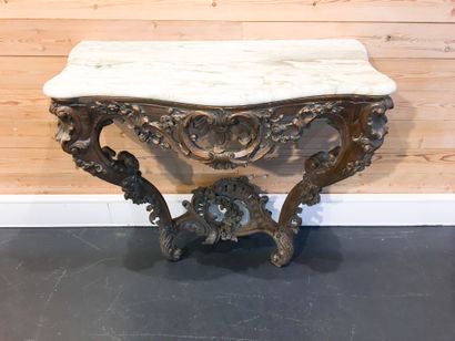 null Louis XV style console table, 19th century, richly carved and patinated oak,...