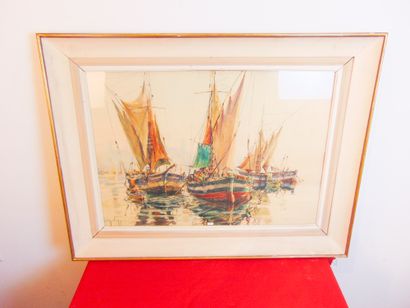 CHAPPUIS Georges "Fishing Boats", XXth, watercolour on paper, signed lower left,...