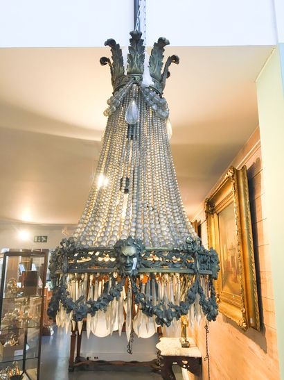 null Louis XVI style chandelier with masks and festoons, seven interior lights, early...
