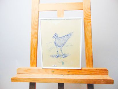 CÉSAR, BALDACCINI César dit (1921-1998) "Poule", XXe, stylo-bille sur papier, dédicacé,...