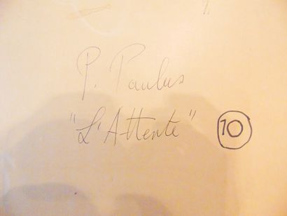 PAULUS Pierre (1881-1959) "L'Attente", 20th, black stone on paper, signed lower left,...
