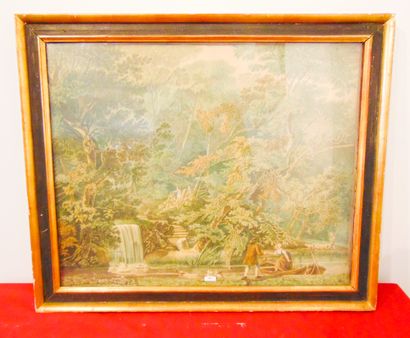 ECOLE FRANCAISE "Paysage sylvestre animé", fin XIXe, aquarelle sur papier marouflé...
