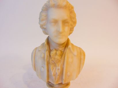 ÉCOLE FRANCO-ITALIENNE "Mozart", circa 1900, bust on sculpted alabaster pedestal,...