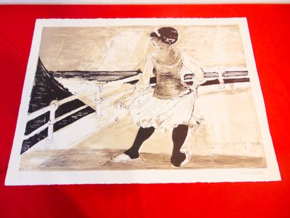SOMVILLE Roger (1923-2014) "Jeune Femme à la mer du Nord", XXe, lithographie polychrome,...