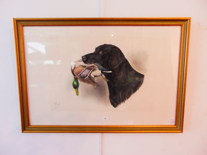 RIAB, RIABOUCHINE Boris dit (1898-1975) "Labrador with a duck", 20th, polychrome...