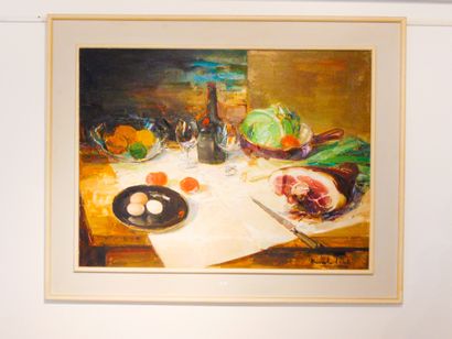 PIRE Marcel (1913-1981) "Le Déjeuner (Nature morte)", XXe, huile sur toile, signée...