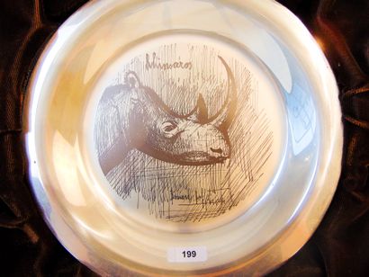 BUFFET Bernard (1928-1999) - LE MÉDAILLIER (PARIS) "Rhinoceros", 1977, silver plate...