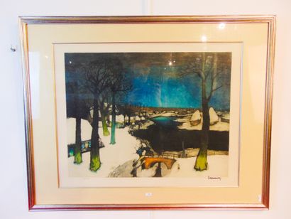 SAVERYS Albert (1886-1964) "Paysage hivernal", XXe, lithographie polychrome, signée...
