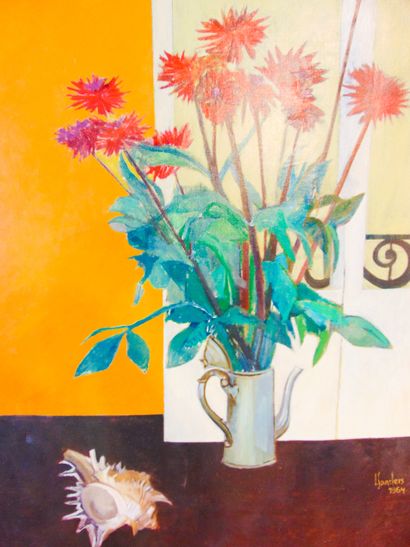SANDERS Jan (1936-) "The Dahlias", 1964, oil on canvas, signed and dated lower right,...