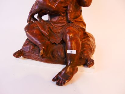 DE BEULE Aloïs (1861-1935) "Girl and her Cat", early 20th century, terracotta patina...