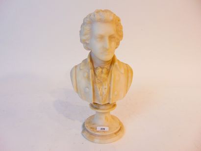 ÉCOLE FRANCO-ITALIENNE "Mozart", circa 1900, buste sur piédouche en albâtre sculpté,...