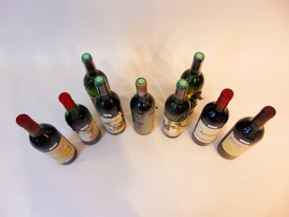 BORDEAUX Rouge et blanc, neuf bouteilles :

- (MARGAUX), rouge, Château Dauzac, 5e...