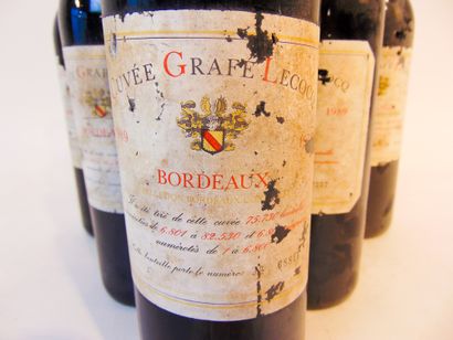 BORDEAUX, rouge Rouge, Cuvée Grafé-Lecocq 1989, six bouteilles [bas-goulot, altérations...