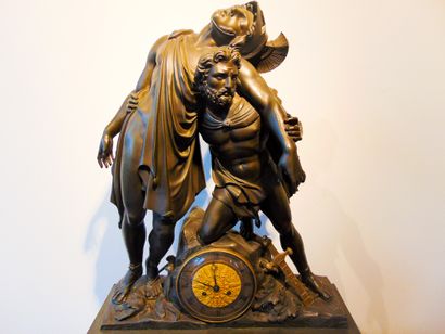 null Exceptional Restoration mantel clock decorated with the figures of Achilles...