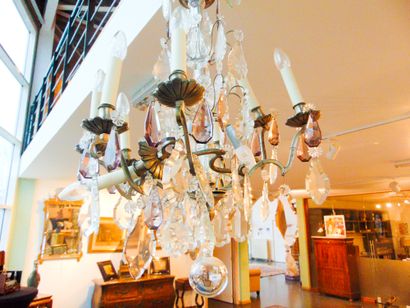 null Nine-light, twelve-light chandelier, 20th century, silver-plated metal, glass...