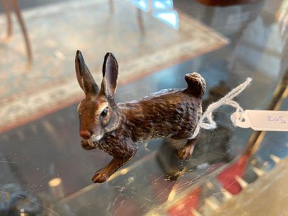 VIENNE "Hare", 20th century, polychrome bronze subject, mark on reverse, l. 5 cm...