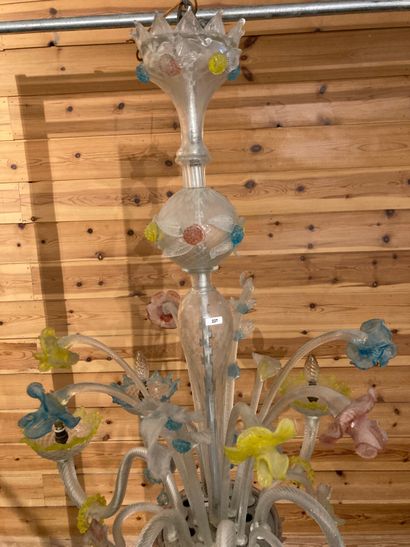 MURANO A six-arm chandelier, mid-20th century, hot-worked polychrome glass, 93 cm...