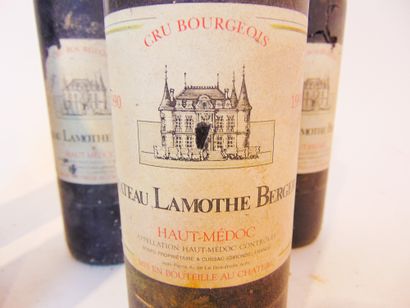 BORDEAUX (HAUT-MÉDOC) Rouge, Château Lamothe-Bergeron, cru bourgeois 1990, cinq bouteilles...