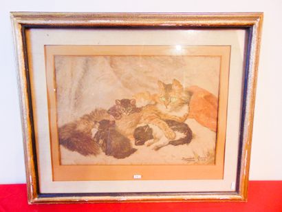 RONNER Henriette (1821-1909) "Chatte et ses chatons", début XXe, lithographie polychrome,...