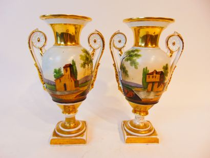 BRUXELLES ou PARIS A pair of amphora vases with polychrome decoration of Ternier...