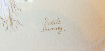 DASNOY Édith "Lamier pourpre", XX-XXIe, aquarelle sur papier, signée et titrée en...