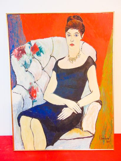 SANDERS Jan (1936-) "Portrait de dame", [19]60, huile sur toile, signée et datée...