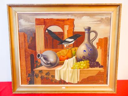 RANSY Jean (1910-1991) "Nature morte à la pie", 1938, huile sur toile, signée et...