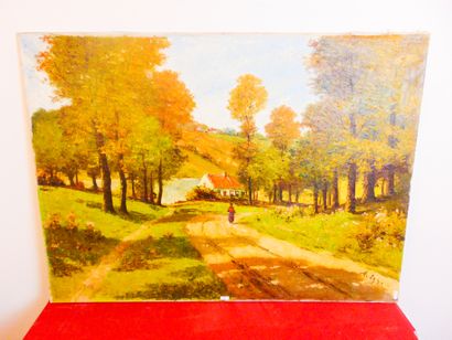 VAN EYS Marinus "Chemin animé", XXe, huile sur toile, signée en bas à droite, 73x100...