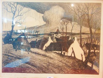 HEINRICHS "In Brabant", 20th, lithograph (artist's proof), signed lower right and...