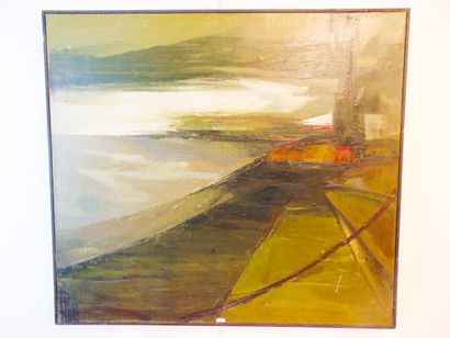 PLAS Henri (1933) "Composition", XXe, huile sur toile, monogramme en bas à gauche,...