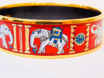 HERMÈS - Paris Rigid bracelet with enamelled decoration (Indian elephants), with...