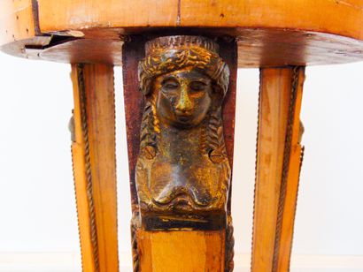 null An Empire-style Athenian coffee table with feminine terms on legs and a drawer...