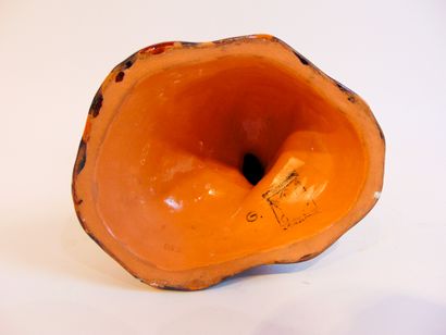 null "Chouette", XXe, sujet en céramique émaillée, marque, h. 23 cm.