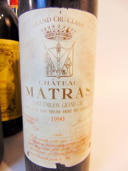BORDEAUX Red, nine bottles:

- (SAINT-EMILION-GRAND-CRU), Château Matras 1990, three...