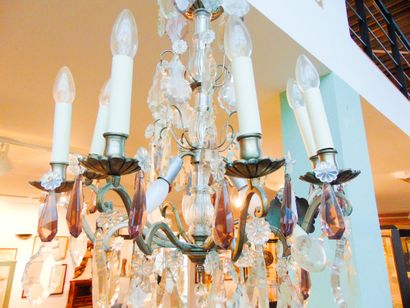 null Nine-light, twelve-light chandelier, 20th century, silver-plated metal, glass...