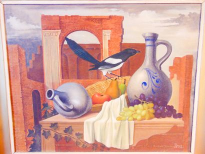 RANSY Jean (1910-1991) "Nature morte à la pie", 1938, huile sur toile, signée et...
