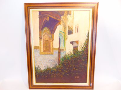 ROUAHI "Courtyard in a Medina", [19]97, oil on canvas, signed and dated lower right,...
