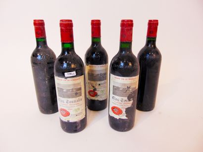 BORDEAUX (CANON-FRONSAC) Rouge, Clos Toumalin 1990, cinq bouteilles [légères altérations...