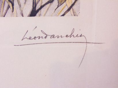 DANCHIN Léon (1887-1938) "Pointer et perdrix", XXe, lithographie polychrome, signée...